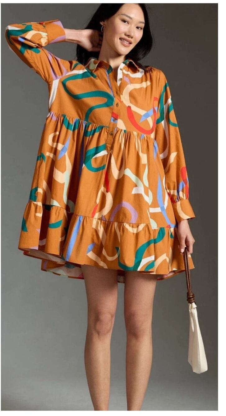 nwt ANTHROPOLOGIE MAEVE sz S Printed Tiered Shirt Dress